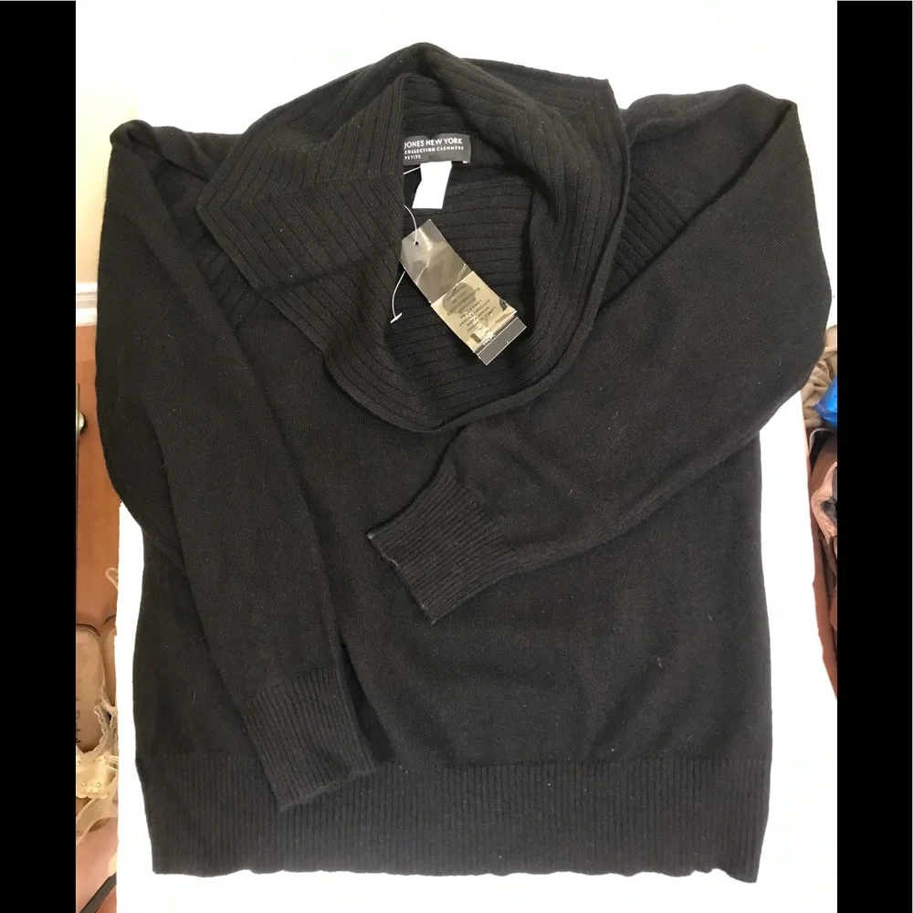 Jones New York NEW 100% Cashmere Sweater Cowl Shawl Collar Ribbed Minimalist P L - Picture 6 of 15